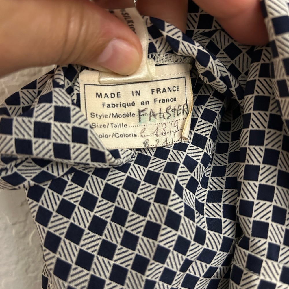 1970s Vintage Celine Paris Silk Blouse and Skirt Set Black Cream Geometric. - Picture 5 of 7